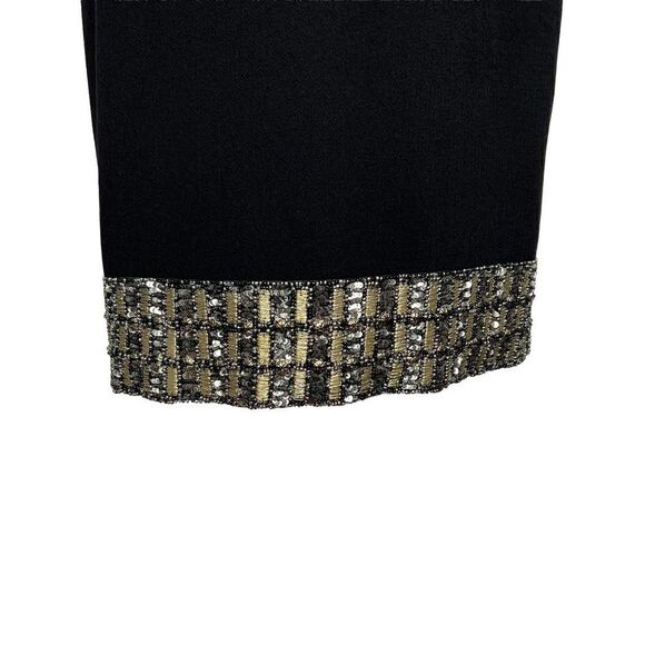 CARMEN Marc Valvo Dress Black‎ Gold Metallic Beaded Hem Size 6 - Picture 5 of 13